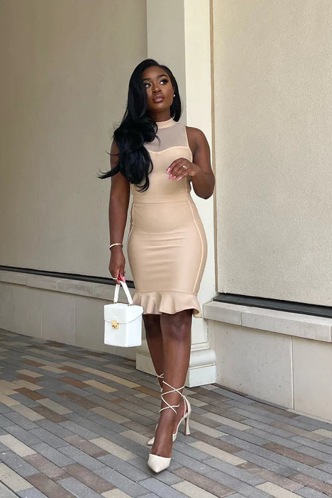 Fitted midi dress - light beige