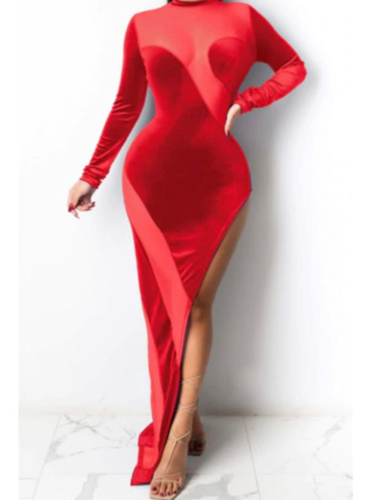 Long red velvet dress