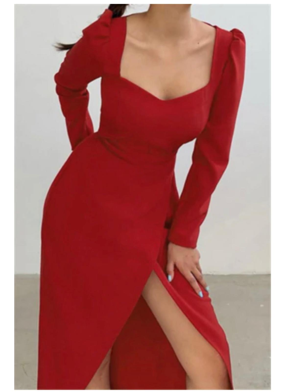 red midi dress