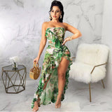 Long sheer dress decorated with flowers