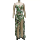 Long sheer dress decorated with flowers