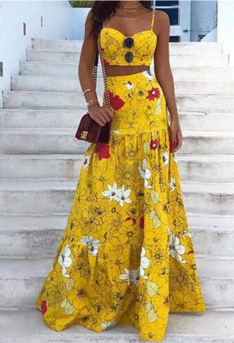 Two-piece yellow summer dress