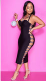 Black Rhinestone Sling Stretch Dress