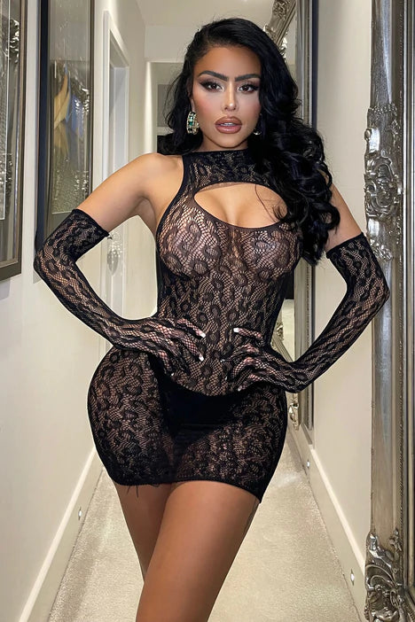2 Pieces Mesh Dress and Gloves