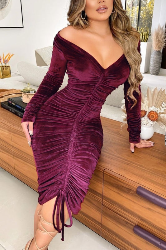 Rose red velvet dress