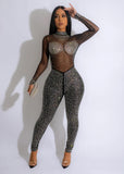 Mesh Beaded Long Sleeve Jumpsuit