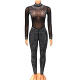 Mesh Beaded Long Sleeve Jumpsuit